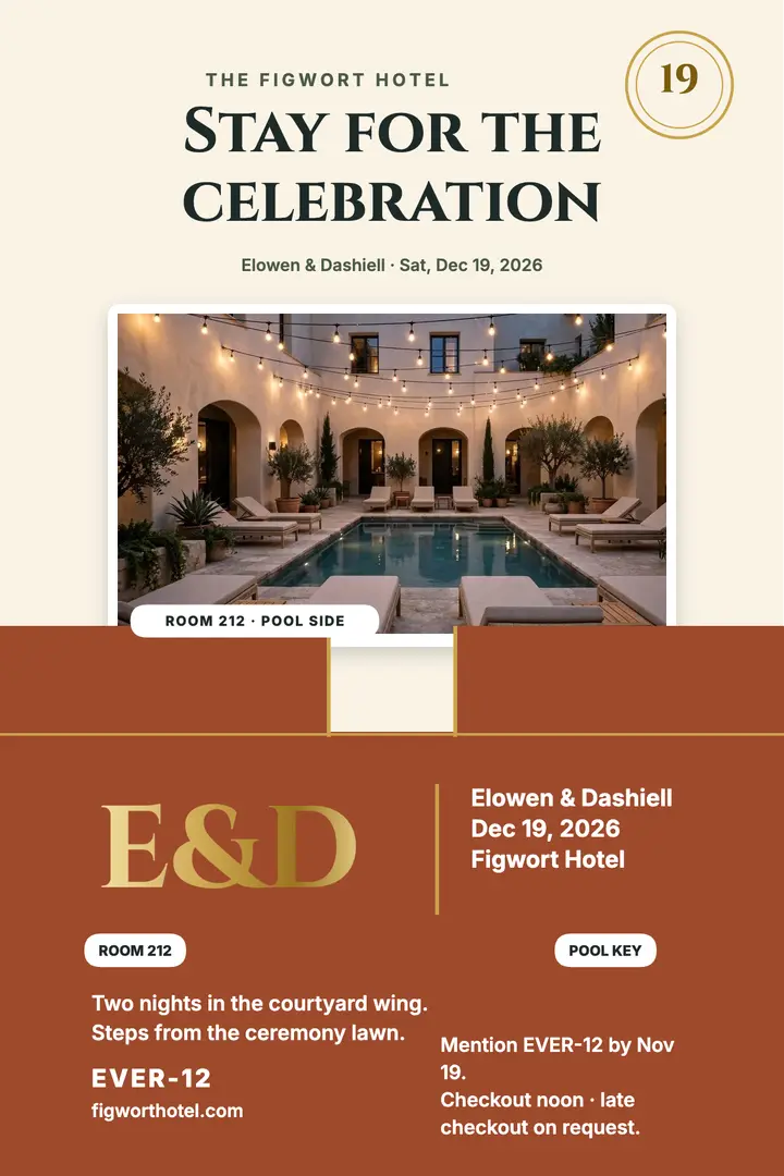 Figwort Hotel wedding block key sleeve poster template