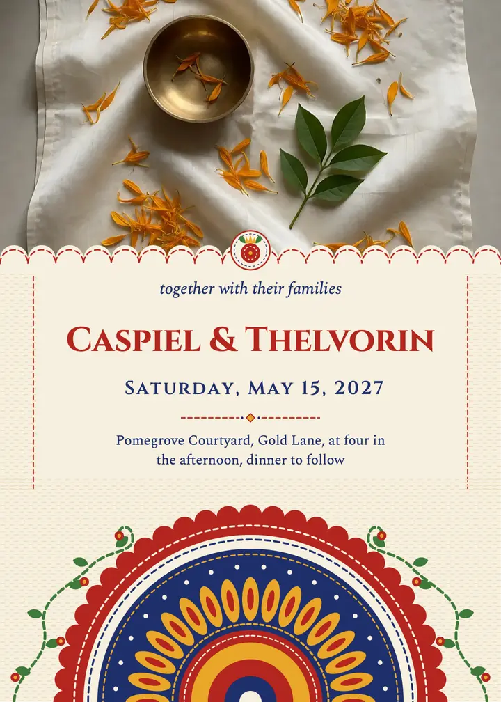 Caspiel and Thelvorin wedding invitation, Suzani medallion template