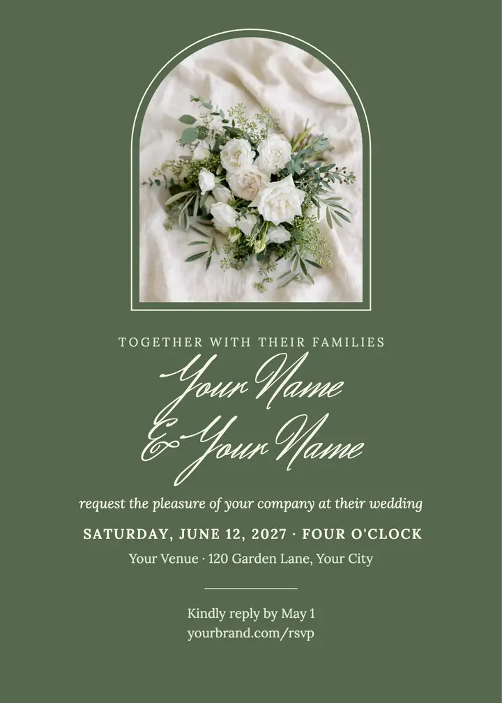 White roses wedding invitation template