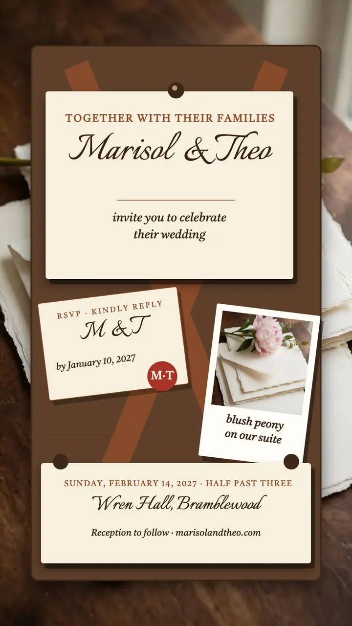 Marisol and Theo pinned letter board story: wedding invitation story template