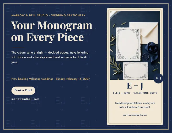 Marlow and Bell monogram suite flyer: wedding invitation suite flyer template