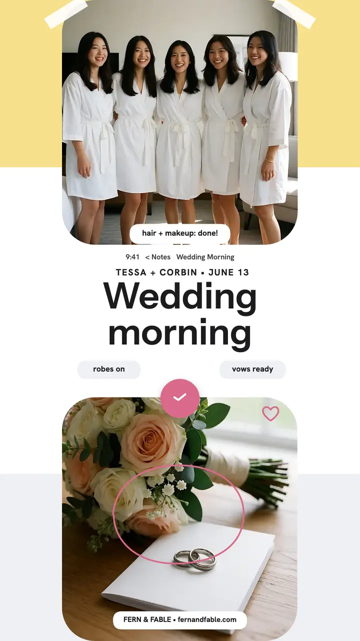 Tessa wedding morning notes story: wedding morning story template