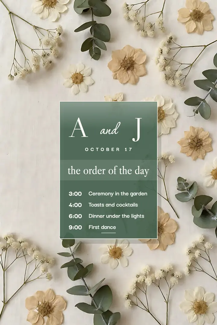 Wedding order of the day acrylic sign poster template