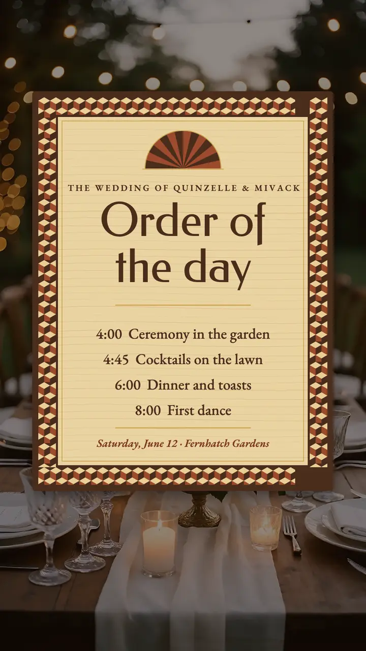 Quinzelle and Mivack wedding order of the day story: wedding order of the day story template