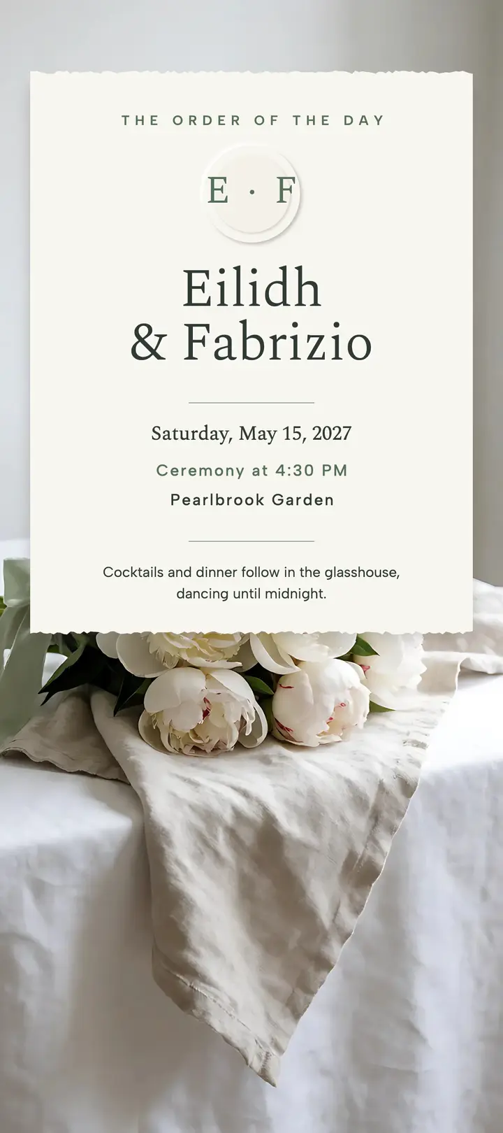 Eilidh and Fabrizio wedding order of the day rack card template