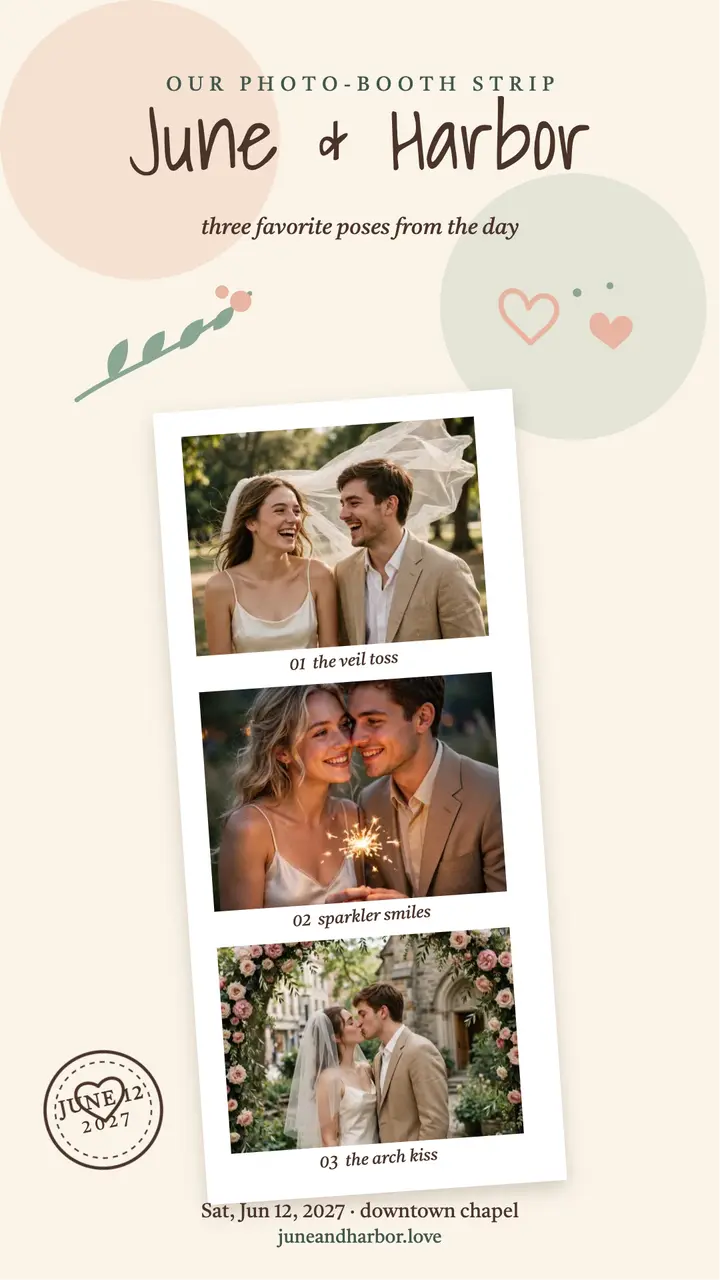 June and Harbor photo booth strip story template