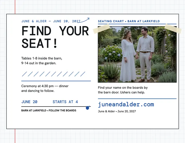 June and Alder seating chart flyer: wedding seating chart flyer template