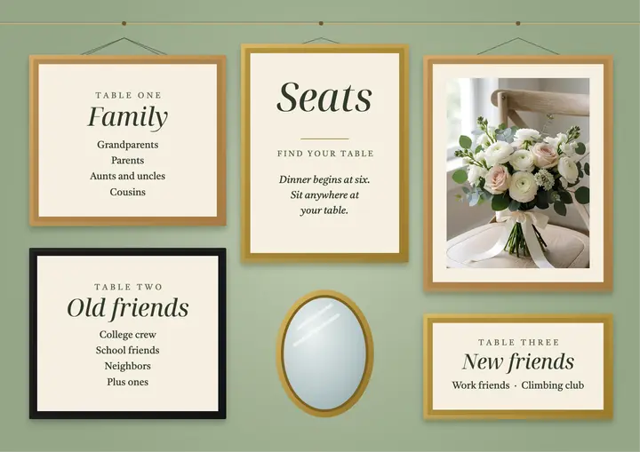 Wedding seating chart gallery wall template