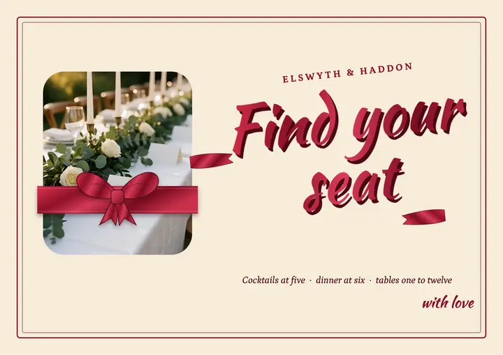 Wedding seating chart header in satin ribbon lettering template
