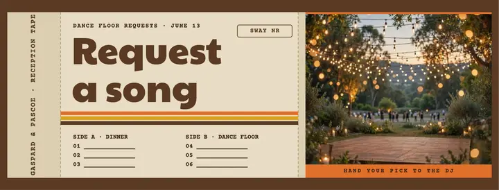 Wedding song requests, cassette J-card template