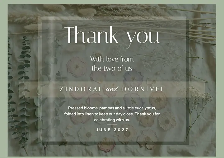 Wedding thank-you card, acrylic and vellum template