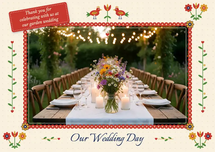 Garden wedding thank-you certificate, folk florals: wedding thank you certificate template