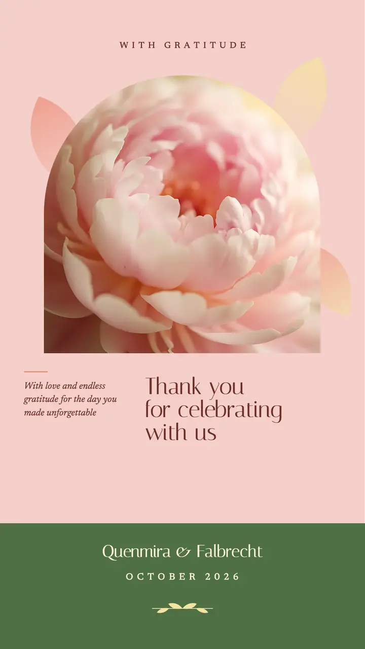 Wedding thank-you story with macro peony: wedding thank you story template