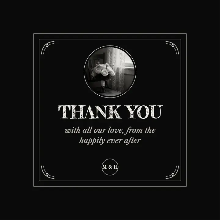 Silent film wedding thank-you intertitle post: wedding thank you post template