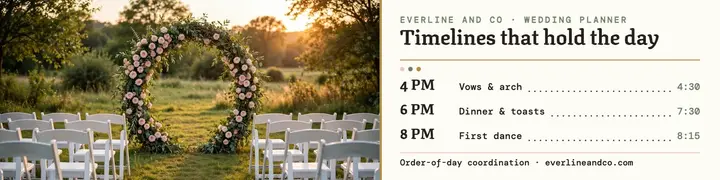 Everline order-of-day timeline banner: wedding planner linkedin banner template