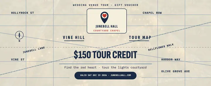 Junebell Hall venue tour map voucher: wedding venue gift voucher template