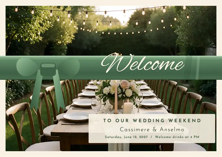 Wedding weekend welcome satin ribbon card template