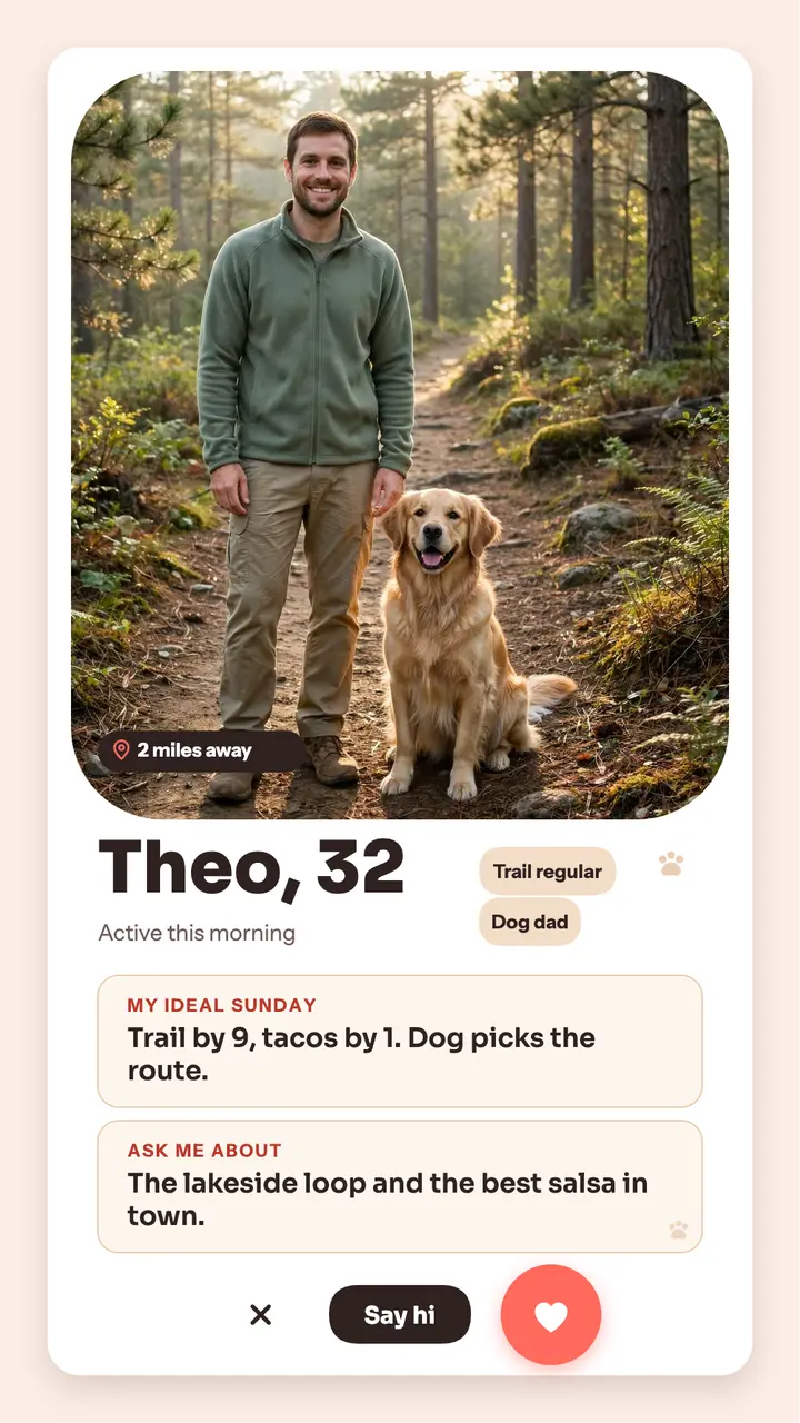 Weekend hiker dating profile story template