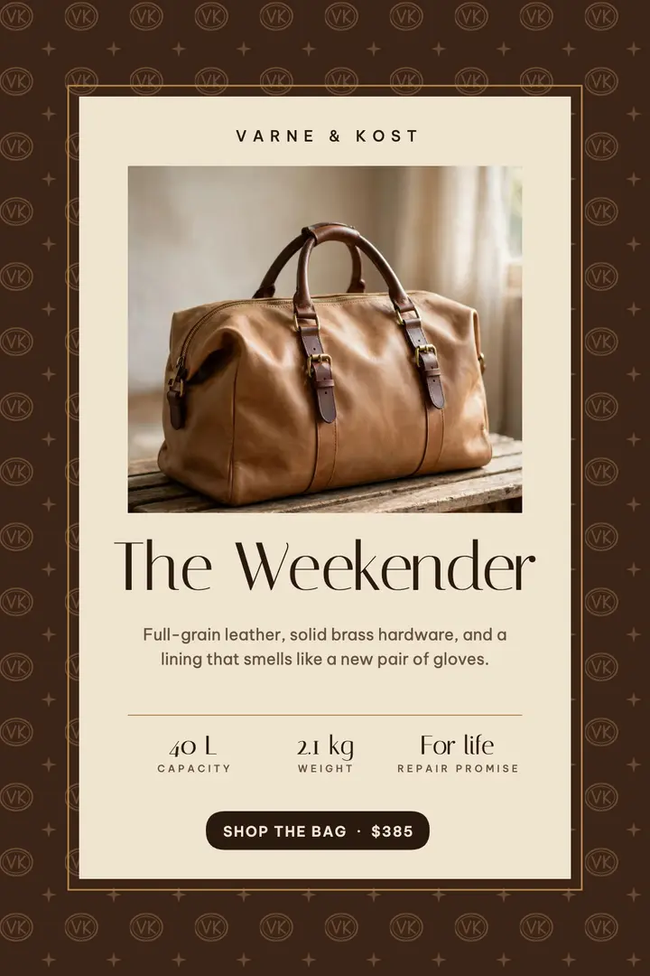 Varne & Kost weekender monogram poster template