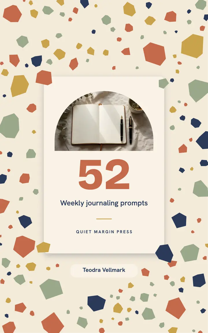 52 weekly journaling prompts ebook cover, terrazzo chips: journaling prompts ebook cover template