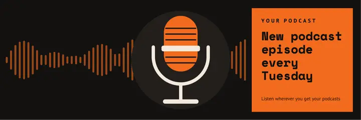 Black and orange weekly podcast X header template