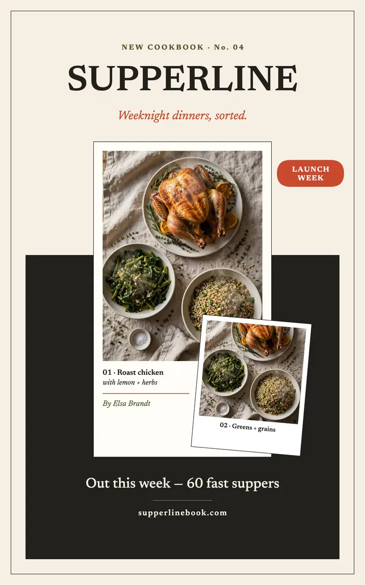 Supperline weeknight cookbook launch cover template