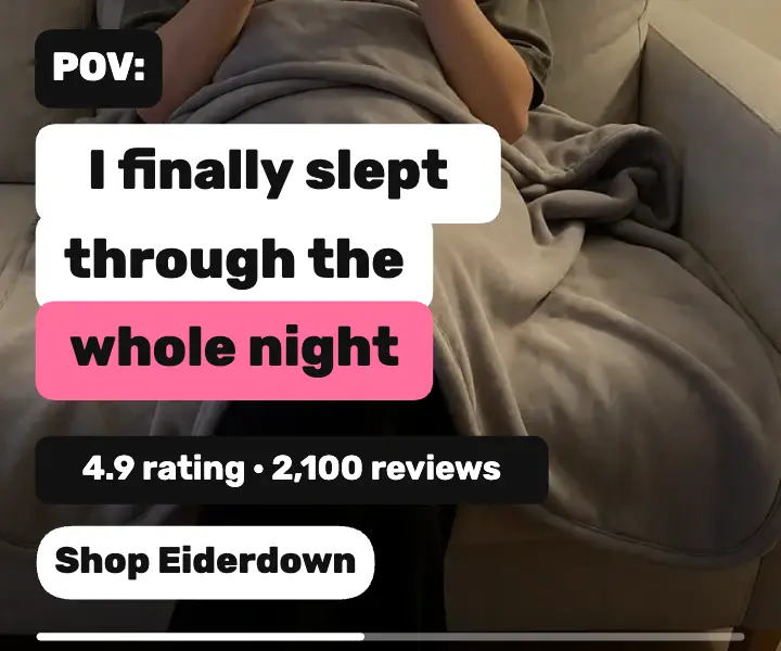 Weighted blanket review ad, caption style: weighted blanket review ad template