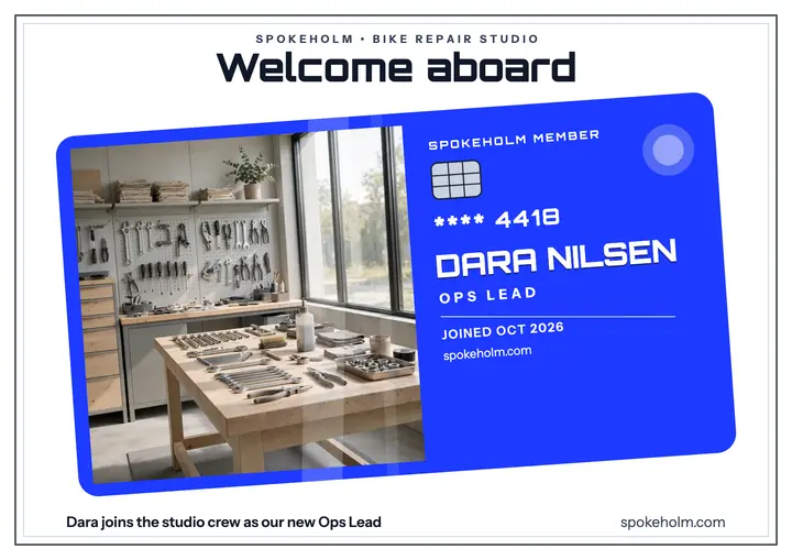 Spokeholm welcome aboard member card template