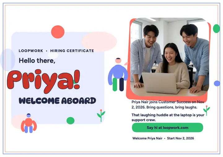 Loopwork welcome aboard certificate: welcome aboard certificate template
