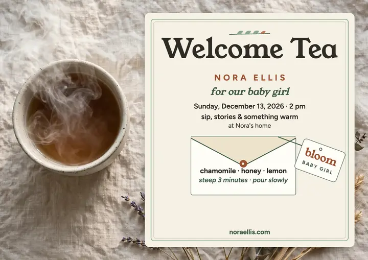 Baby Girl Welcome Tea Certificate Invitation template