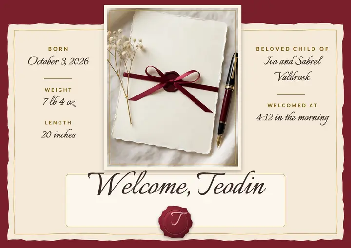 Welcome Teodin keepsake certificate template