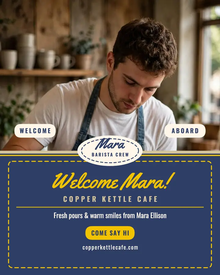 Copper Kettle welcome Mara barista post: welcome aboard barista post template