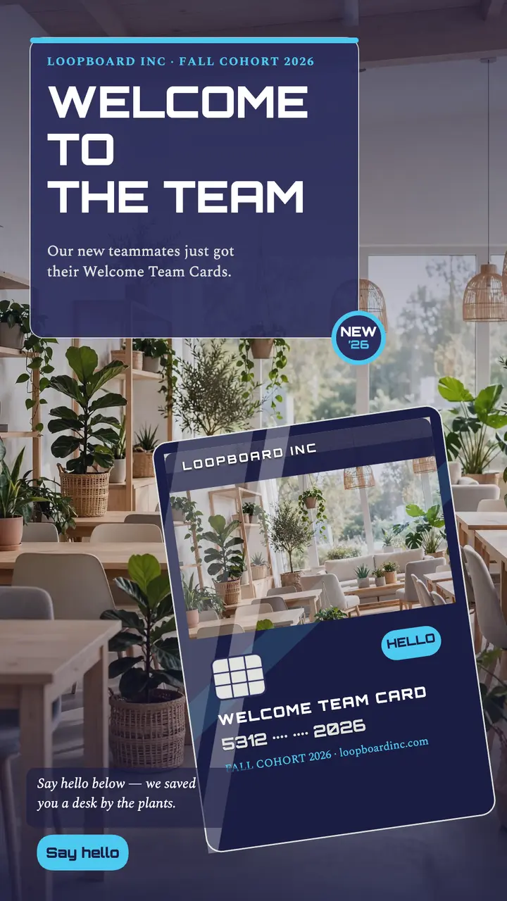 Loopboard welcome team card story: welcome aboard story template