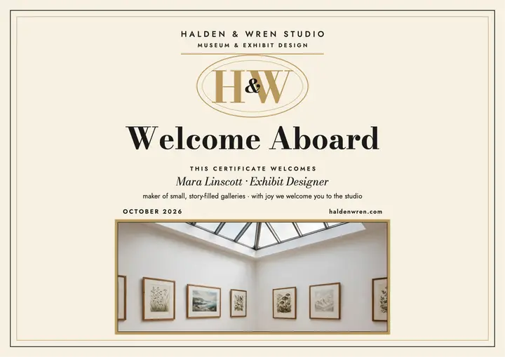 Halden and Wren welcome aboard certificate: welcome aboard certificate template