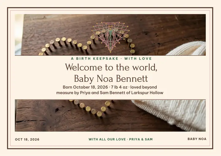 Welcome Noa string heart birth certificate template