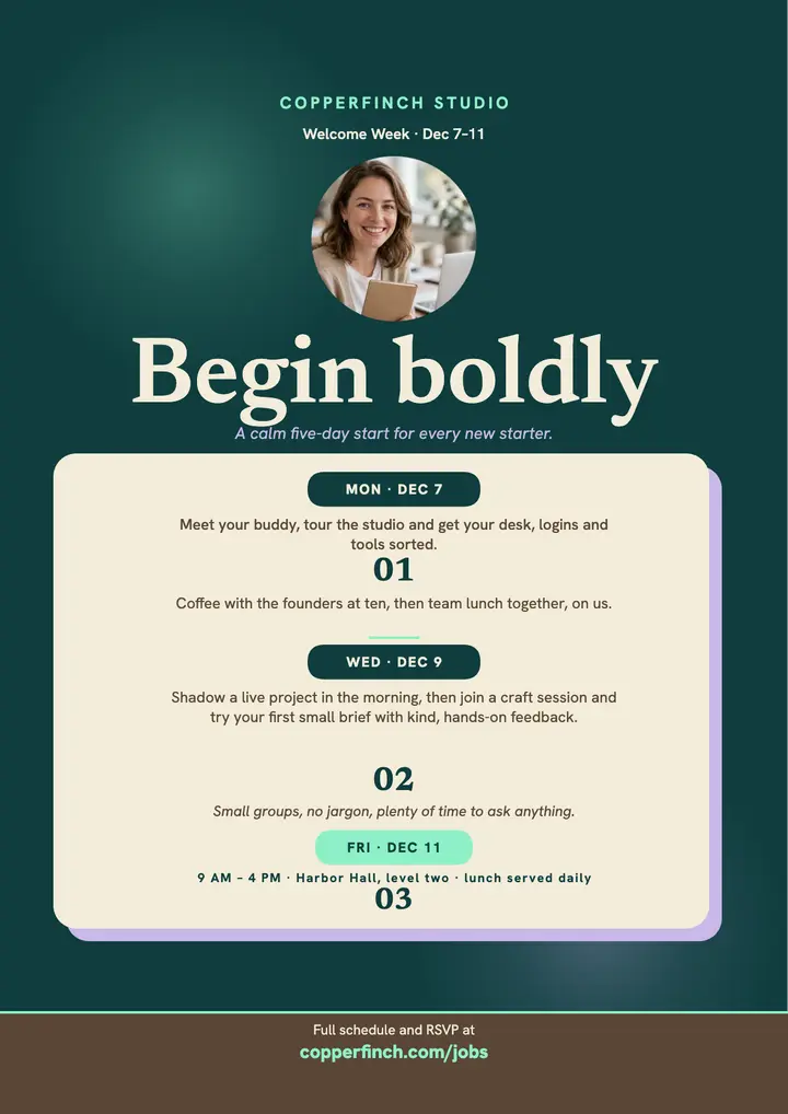 Copperfinch Welcome Week onboarding flyer template