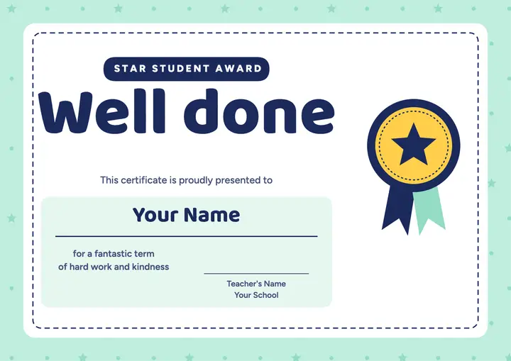 Well done star student certificate template
