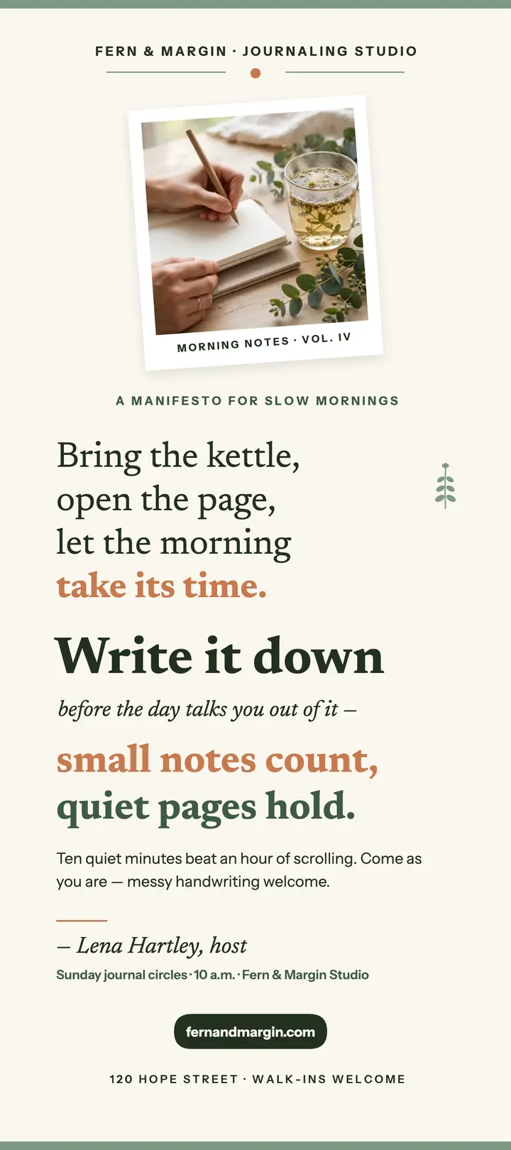 Fern and Margin slow morning manifesto: journaling manifesto template