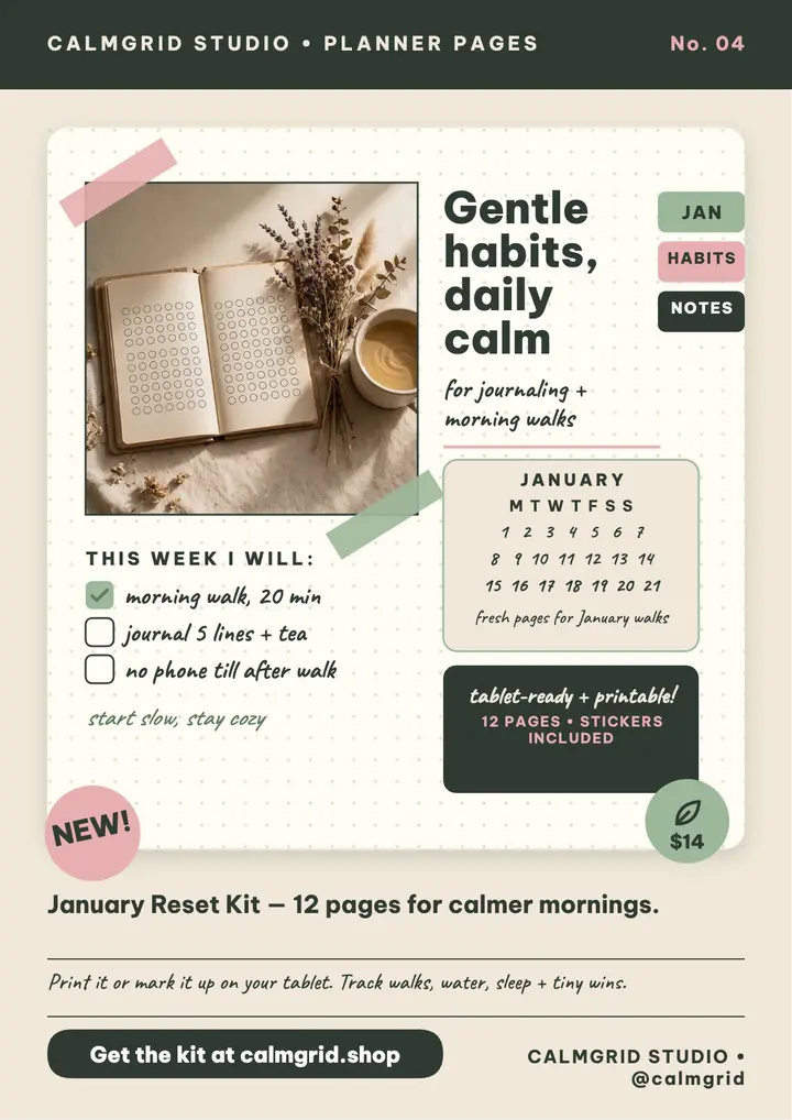 Calmgrid January Reset habit planner flyer: habit tracker flyer template