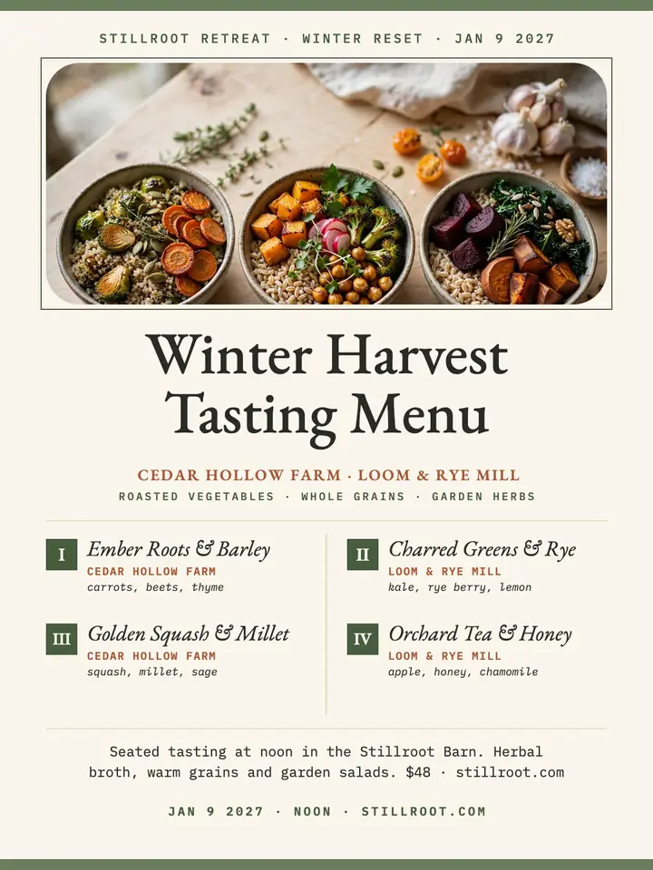 Stillroot winter harvest tasting menu template