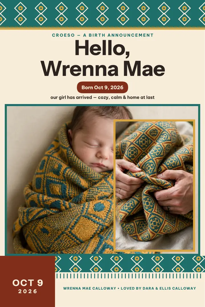 Wrenna Mae birth announcement, Welsh blanket template