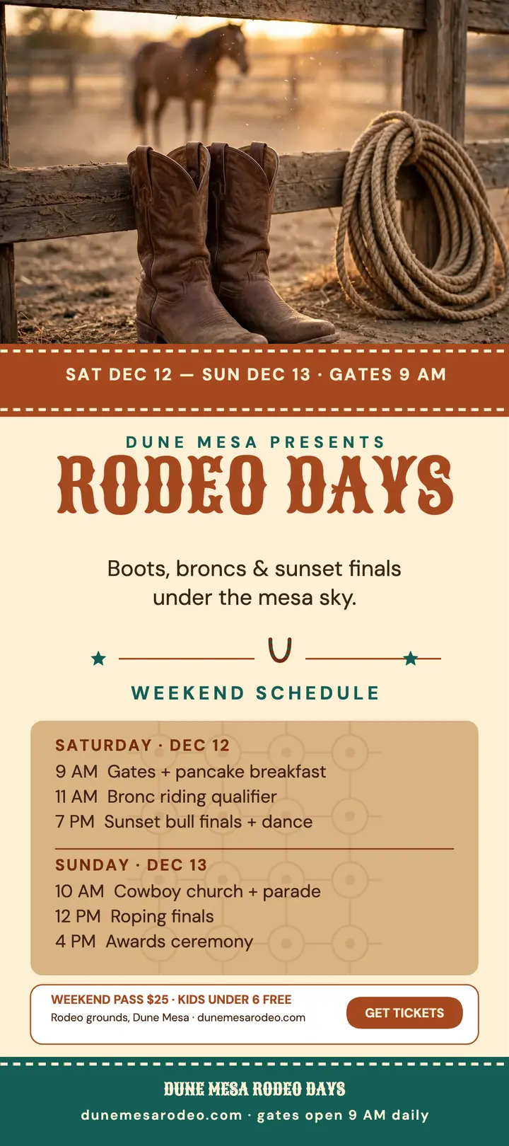 Dune Mesa Rodeo Days rack card: rodeo weekend rack card template