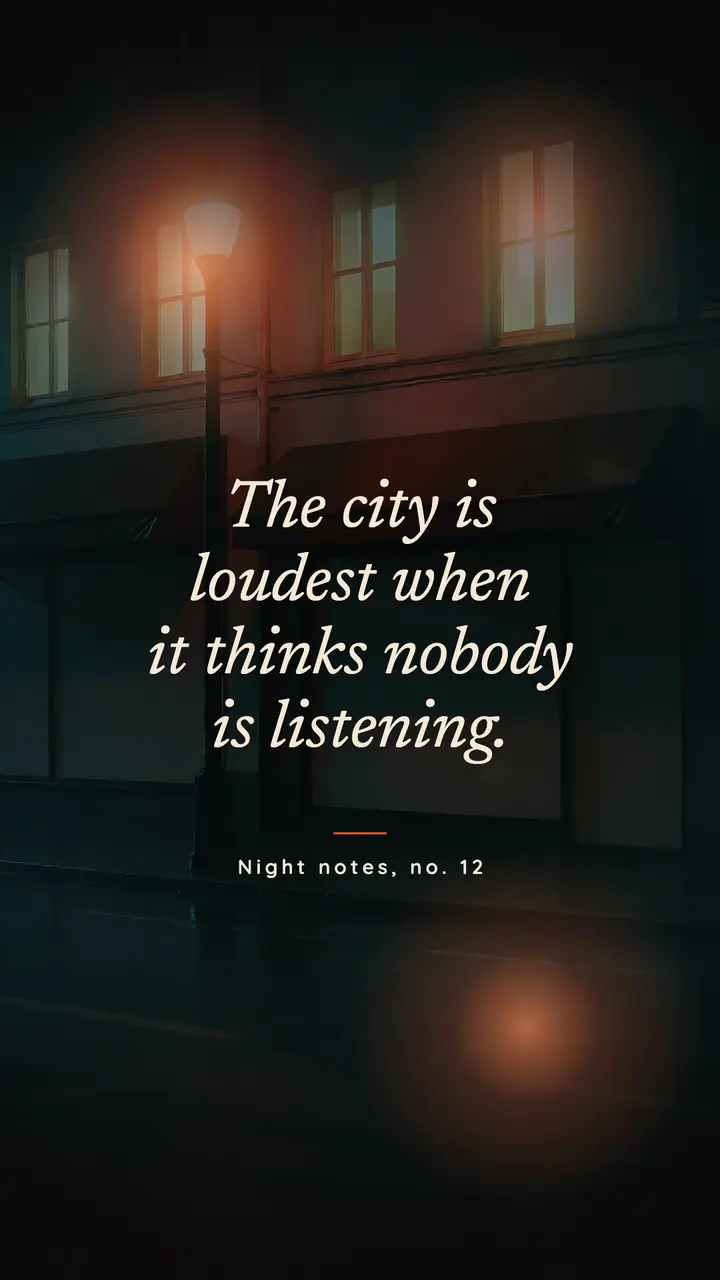 Wet asphalt lamplight quote story, halation glow template