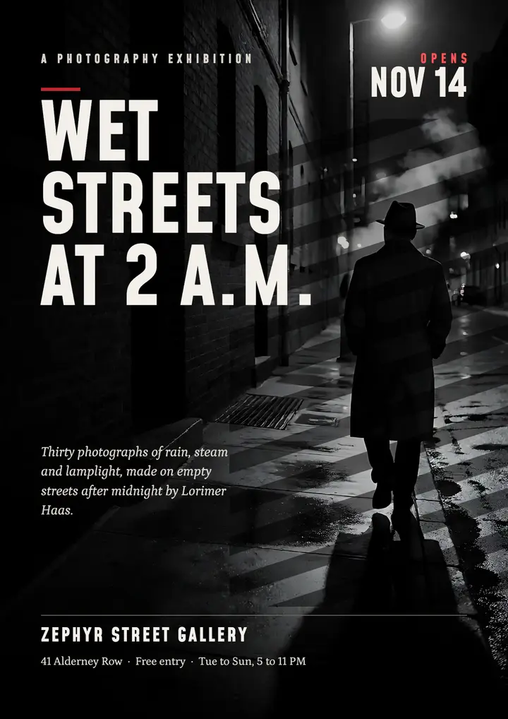 Wet Streets photo exhibition flyer, film noir template