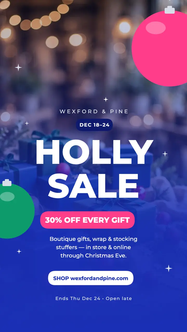 Wexford and Pine cobalt Christmas sale story template