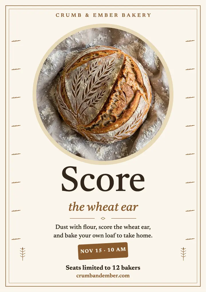 Crumb and Ember sourdough scoring class flyer template