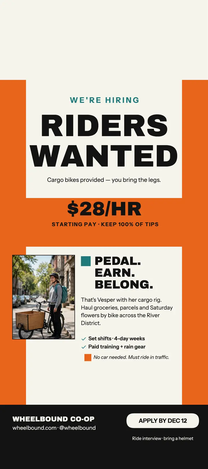 Wheelbound riders wanted hiring card template