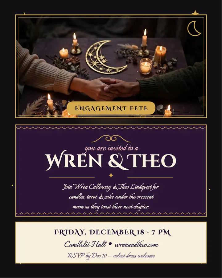Wren and Theo whimsigoth engagement fete post template