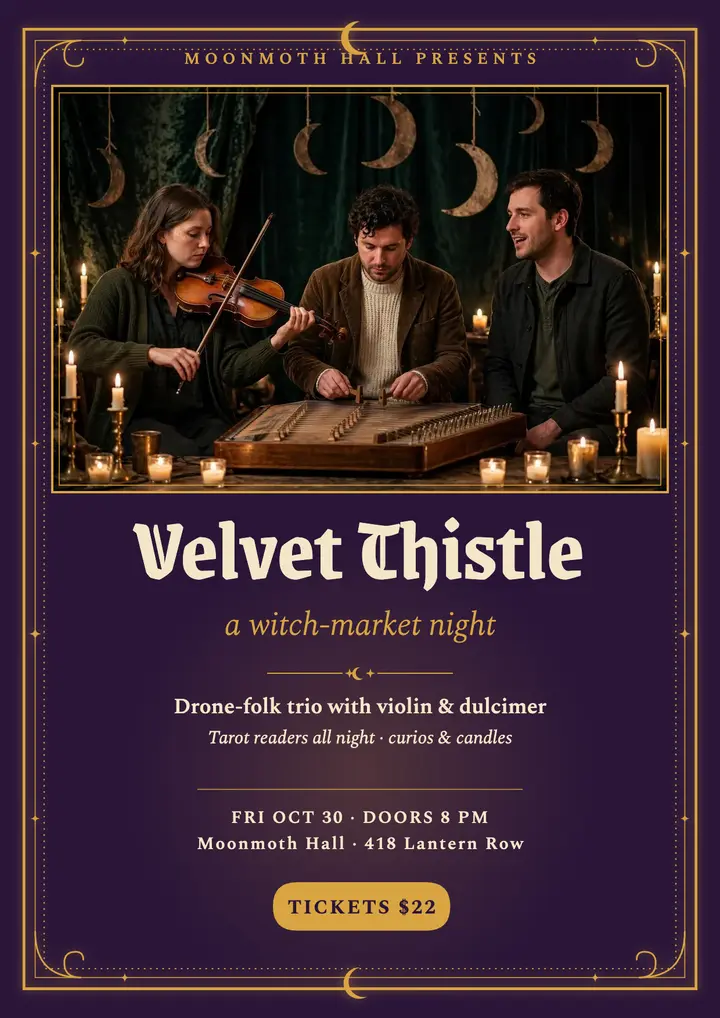 Velvet Thistle witch-market night flyer template