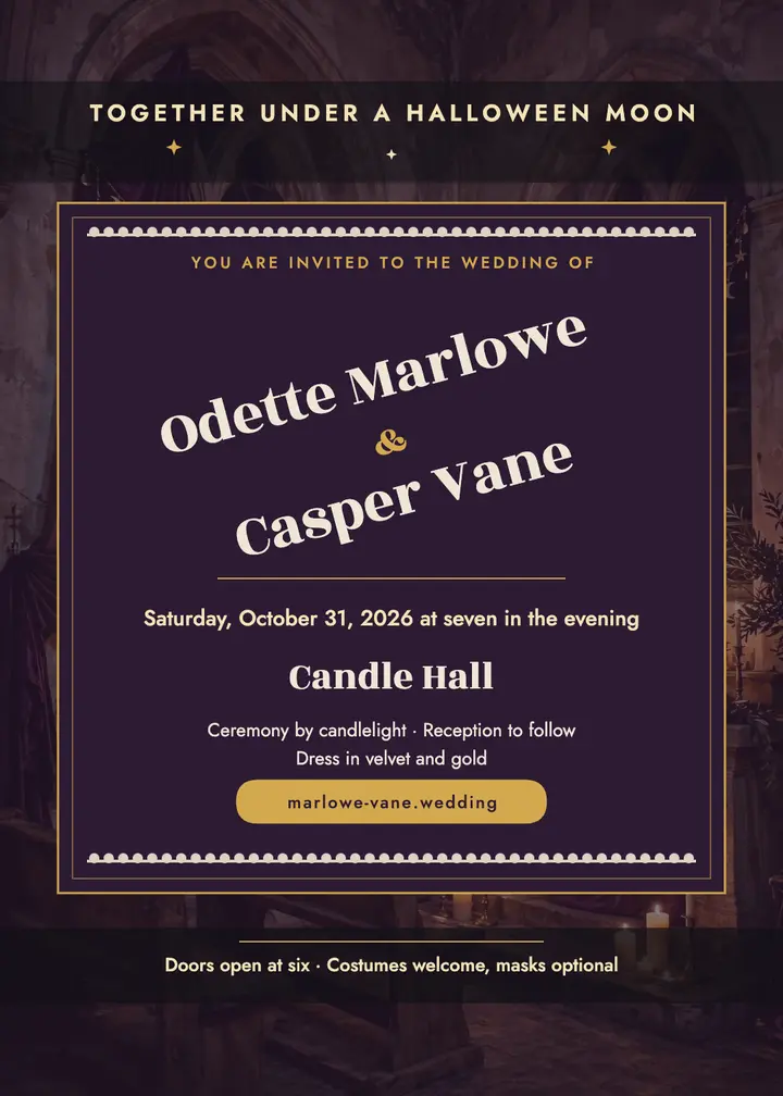 Odette and Casper Halloween wedding invitation template